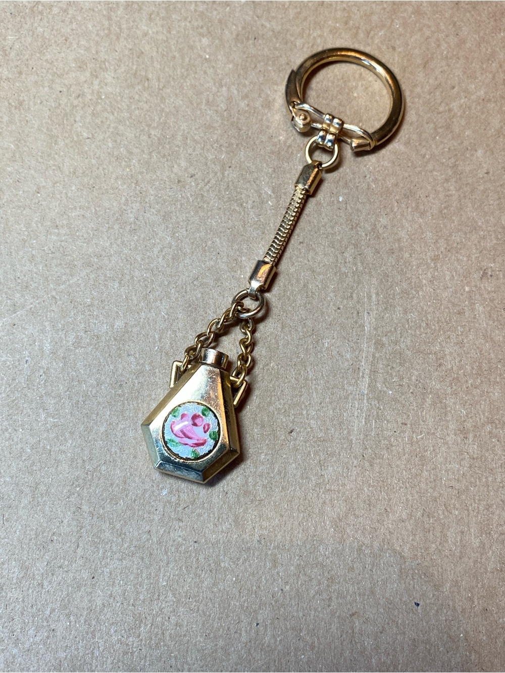 Vintage guilloche rose small perfume holder keychain